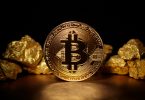 Gold Nuggets with a Bitcoin Coin surrounding it