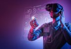 Man wearing VR Glasses using floating user interface
