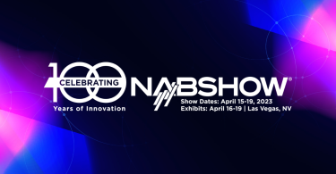 National Association of Broadcasters (NAB) logo for the 2023 Show with a dark blue and purple background