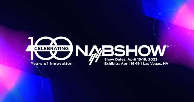 National Association of Broadcasters (NAB) logo for the 2023 Show with a dark blue and purple background