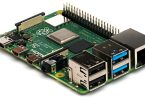 Raspberry Pi 4 Model B from the side.