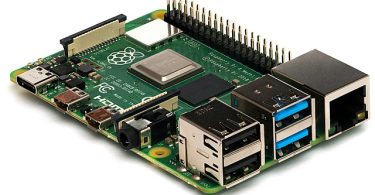 Raspberry Pi 4 Model B from the side.