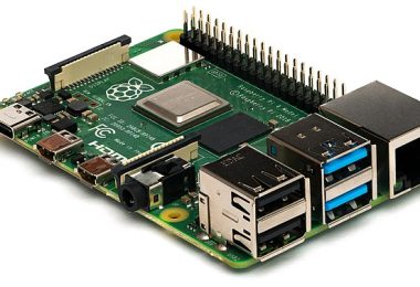 Raspberry Pi 4 Model B from the side.
