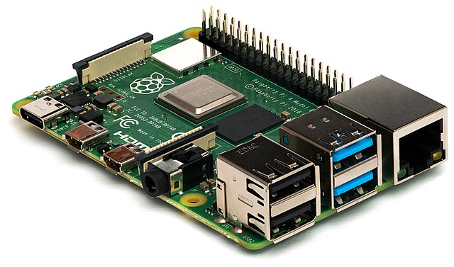 Raspberry Pi 4 Model B from the side.