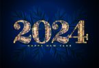 golden sparkling 2024 new year eve lettering background design vector