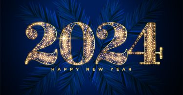 golden sparkling 2024 new year eve lettering background design vector