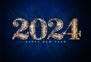 golden sparkling 2024 new year eve lettering background design vector