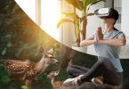 VR Headset in room with plant and forest with deer