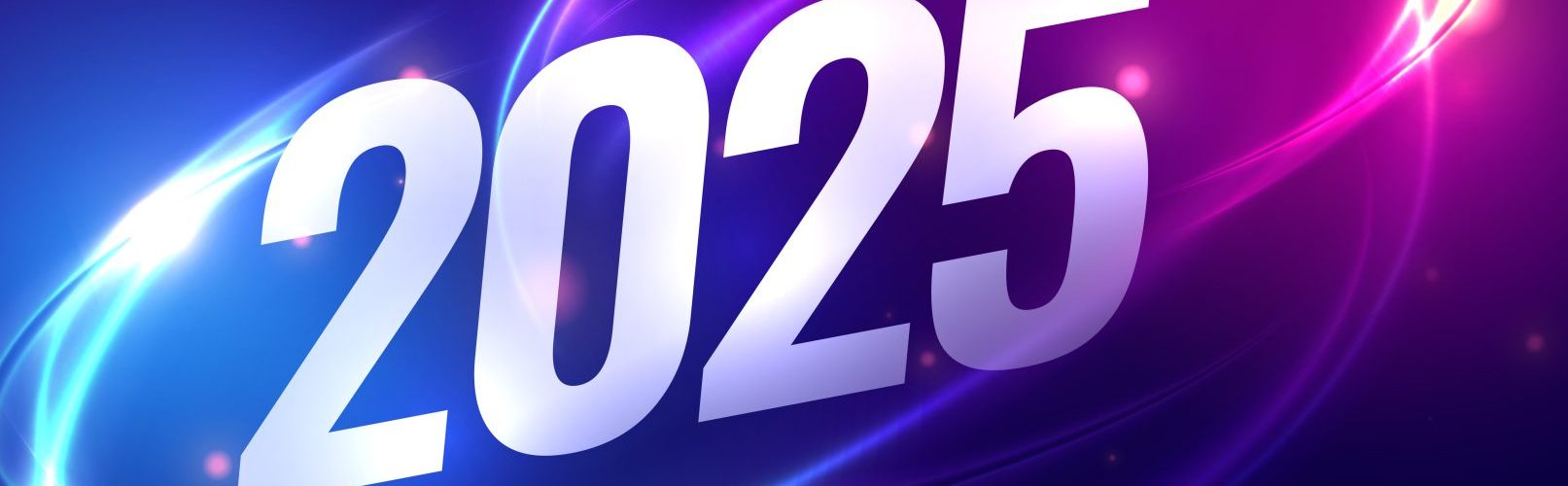 2025 numbering with blue and purple swirls with a dark blue and back hue background