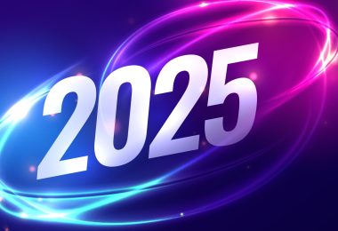 2025 numbering with blue and purple swirls with a dark blue and back hue background