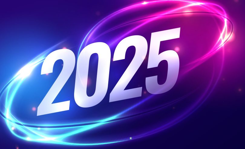2025 numbering with blue and purple swirls with a dark blue and back hue background